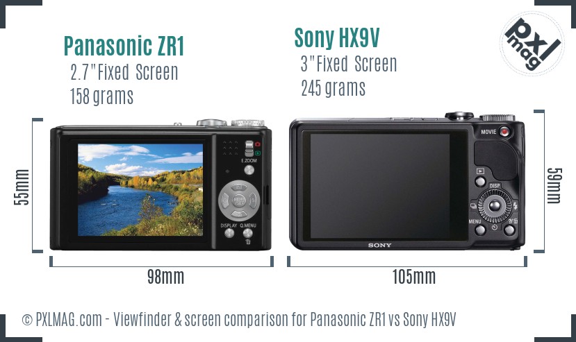 Panasonic ZR1 vs Sony HX9V Screen and Viewfinder comparison