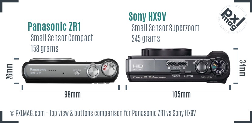 Panasonic ZR1 vs Sony HX9V top view buttons comparison