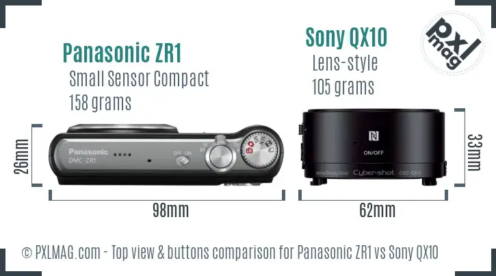 Panasonic ZR1 vs Sony QX10 top view buttons comparison Panasonic ZR1 vs Sony QX10 top view buttons comparison