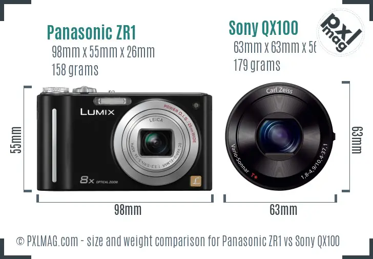 Panasonic ZR1 vs Sony QX100 size comparison