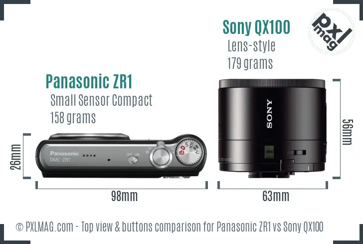 Panasonic ZR1 vs Sony QX100 top view buttons comparison