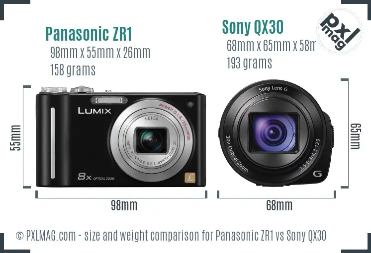 Panasonic ZR1 vs Sony QX30 size comparison