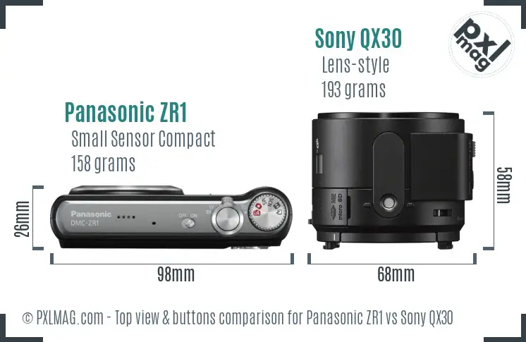 Panasonic ZR1 vs Sony QX30 top view buttons comparison