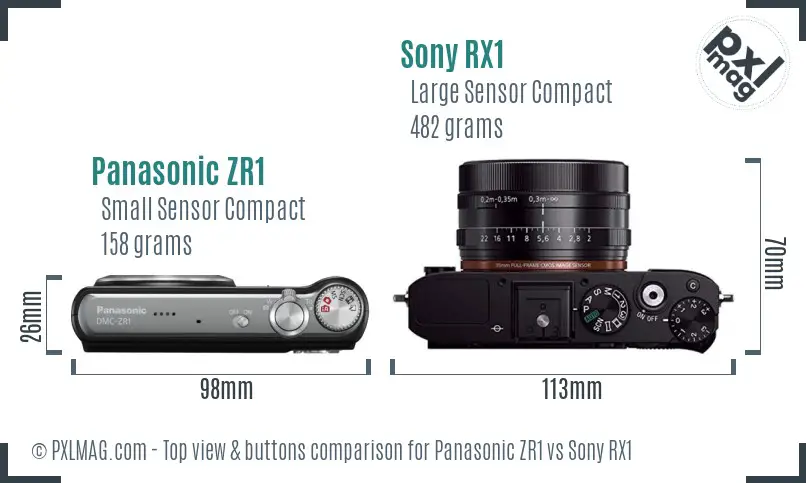 Panasonic ZR1 vs Sony RX1 top view buttons comparison