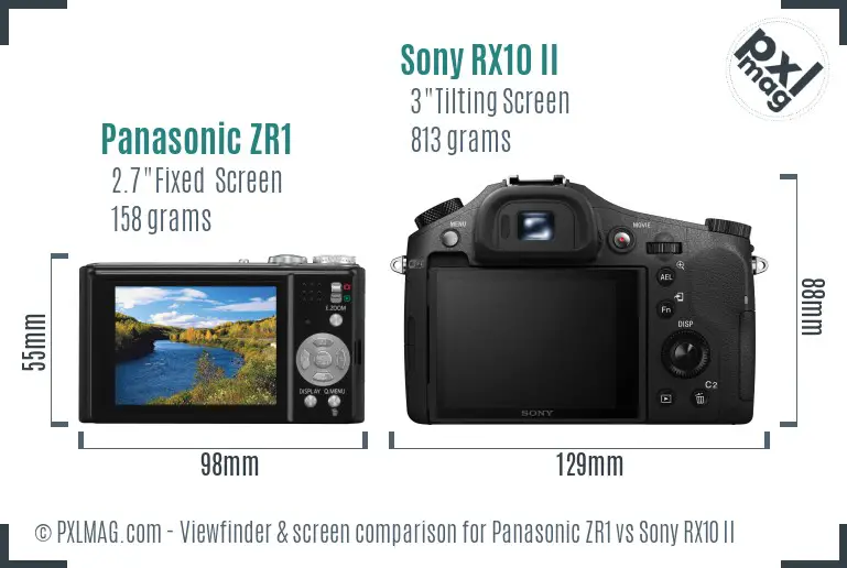 Panasonic ZR1 vs Sony RX10 II Screen and Viewfinder comparison