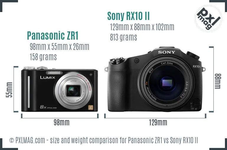 Panasonic ZR1 vs Sony RX10 II size comparison