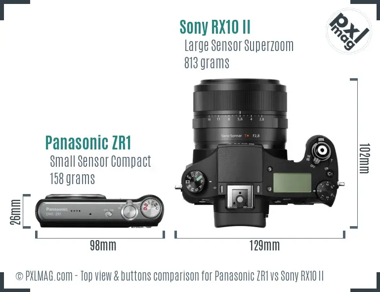 Panasonic ZR1 vs Sony RX10 II top view buttons comparison