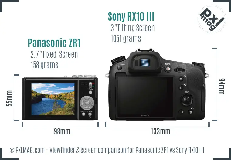 Panasonic ZR1 vs Sony RX10 III Screen and Viewfinder comparison
