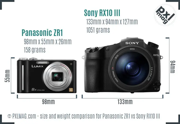 Panasonic ZR1 vs Sony RX10 III size comparison