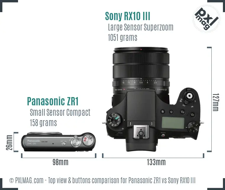 Panasonic ZR1 vs Sony RX10 III top view buttons comparison