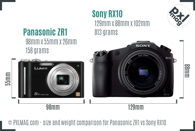 Panasonic ZR1 vs Sony RX10 size comparison