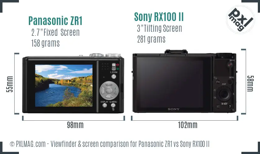Panasonic ZR1 vs Sony RX100 II Screen and Viewfinder comparison