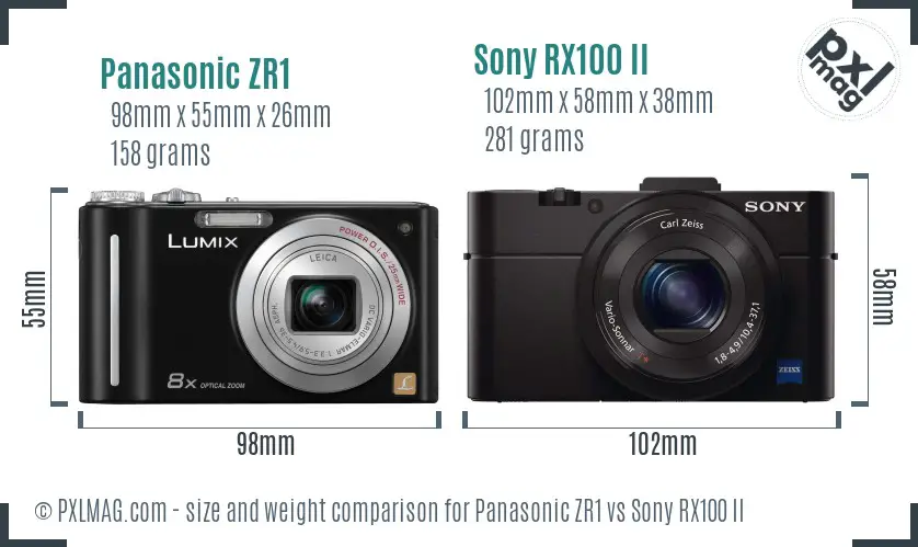 Panasonic ZR1 vs Sony RX100 II size comparison