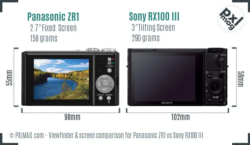Panasonic ZR1 vs Sony RX100 III Screen and Viewfinder comparison