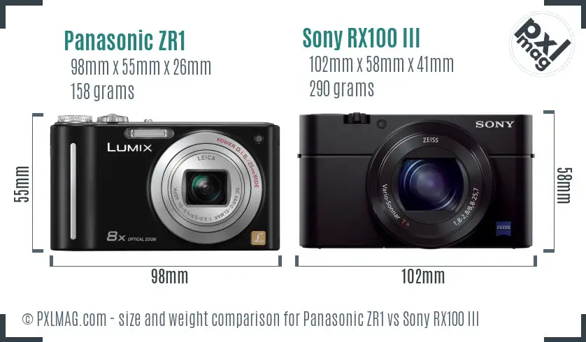 Panasonic ZR1 vs Sony RX100 III size comparison