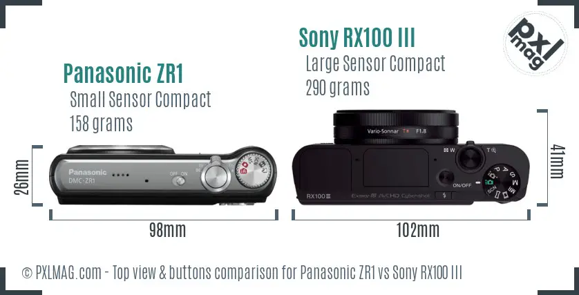Panasonic ZR1 vs Sony RX100 III top view buttons comparison