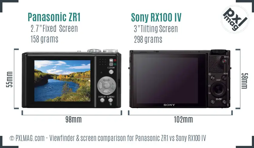 Panasonic ZR1 vs Sony RX100 IV Screen and Viewfinder comparison