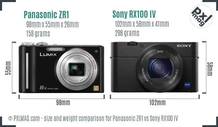 Panasonic ZR1 vs Sony RX100 IV size comparison