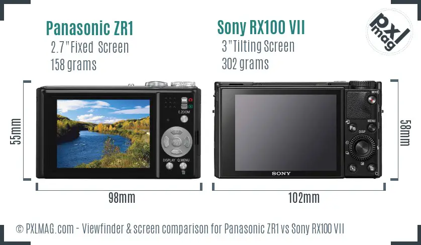 Panasonic ZR1 vs Sony RX100 VII Screen and Viewfinder comparison