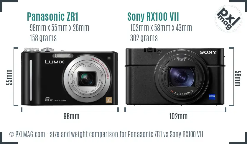 Panasonic ZR1 vs Sony RX100 VII size comparison