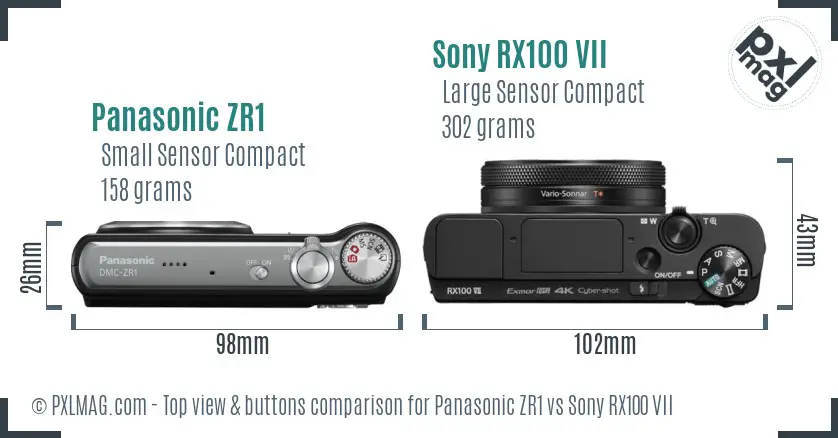 Panasonic ZR1 vs Sony RX100 VII top view buttons comparison