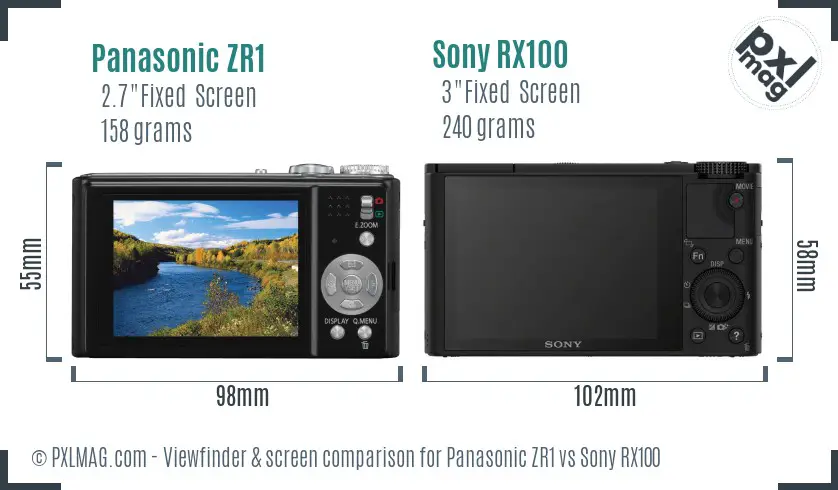 Panasonic ZR1 vs Sony RX100 Screen and Viewfinder comparison