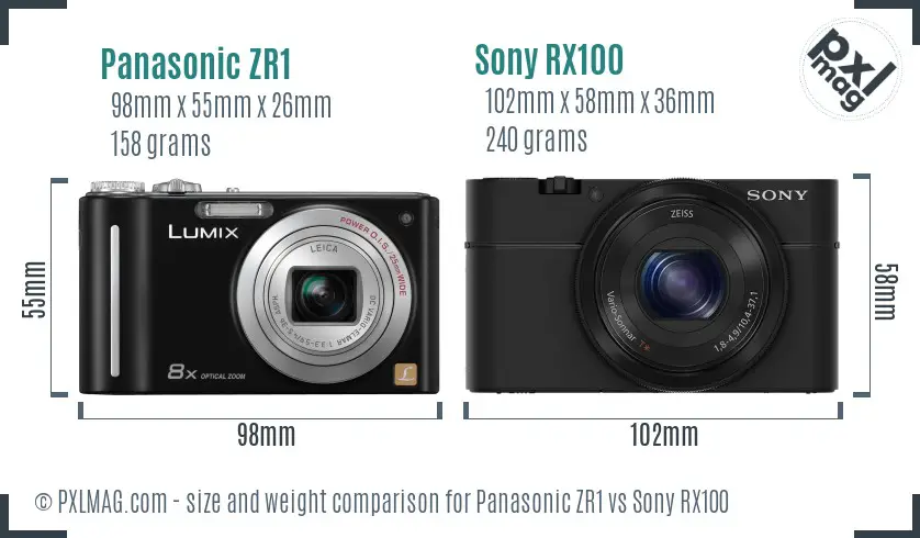 Panasonic ZR1 vs Sony RX100 size comparison