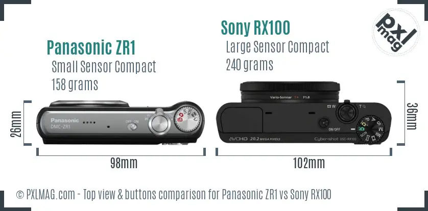 Panasonic ZR1 vs Sony RX100 top view buttons comparison