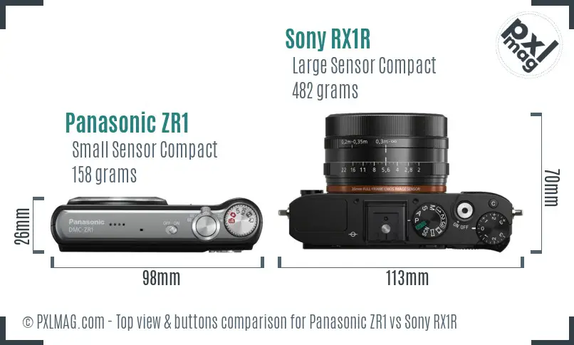 Panasonic ZR1 vs Sony RX1R top view buttons comparison Panasonic ZR1 vs Sony RX1R top view buttons comparison