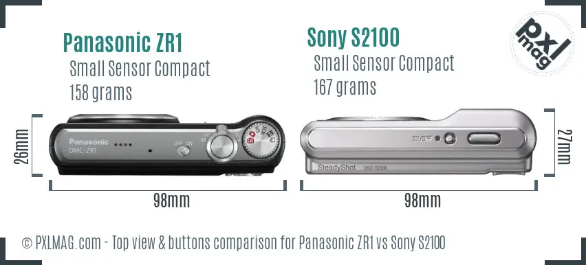 Panasonic ZR1 vs Sony S2100 top view buttons comparison Panasonic ZR1 vs Sony S2100 top view buttons comparison