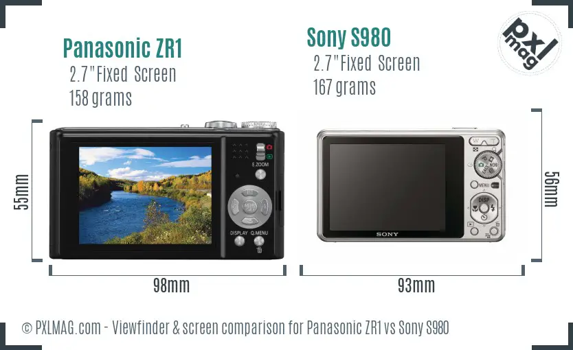 Panasonic ZR1 vs Sony S980 Screen and Viewfinder comparison