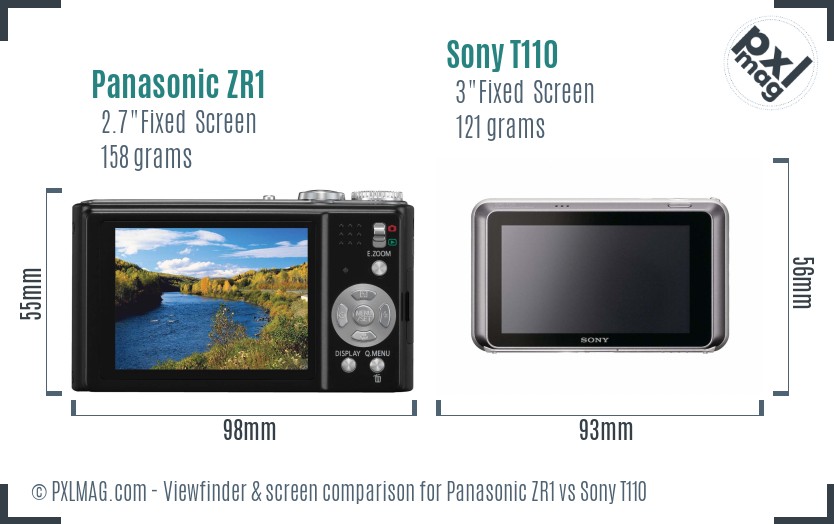 Panasonic ZR1 vs Sony T110 Screen and Viewfinder comparison