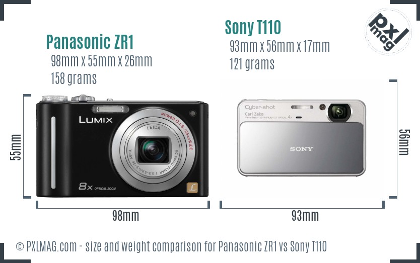 Panasonic ZR1 vs Sony T110 size comparison Panasonic ZR1 vs Sony T110 size comparison