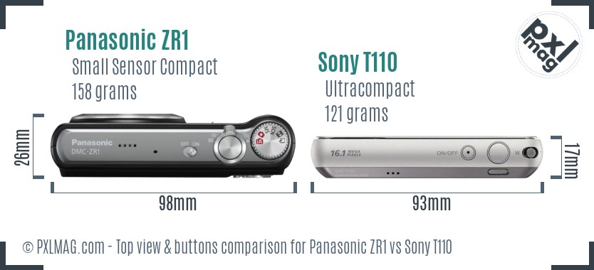 Panasonic ZR1 vs Sony T110 top view buttons comparison