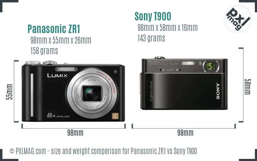 Panasonic ZR1 vs Sony T900 size comparison