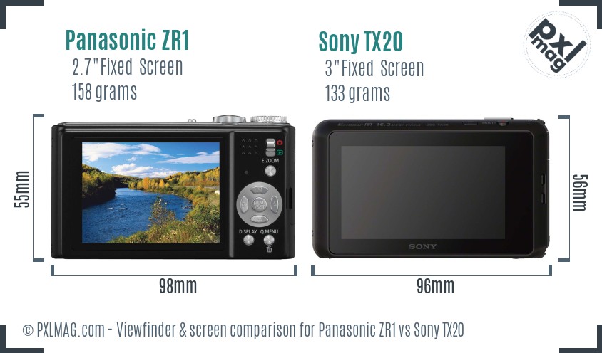 Panasonic ZR1 vs Sony TX20 Screen and Viewfinder comparison