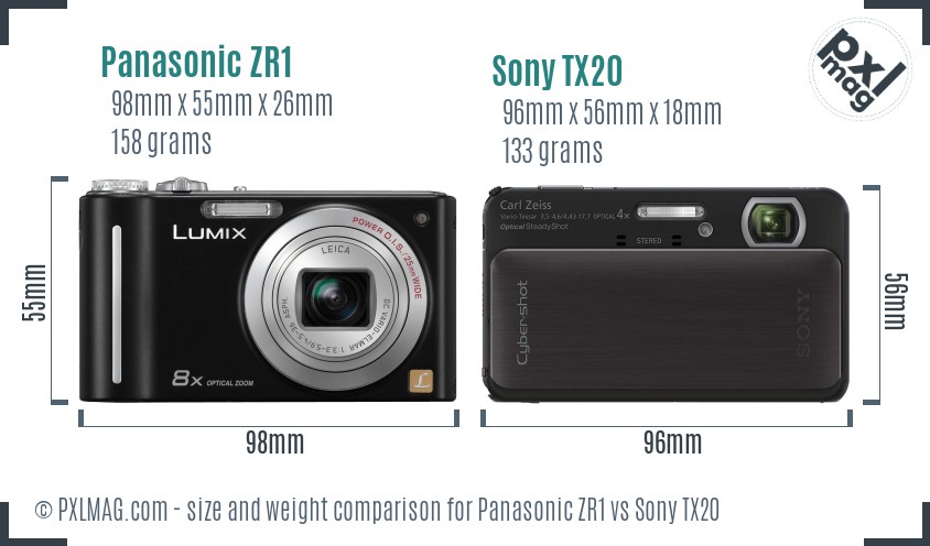Panasonic ZR1 vs Sony TX20 size comparison