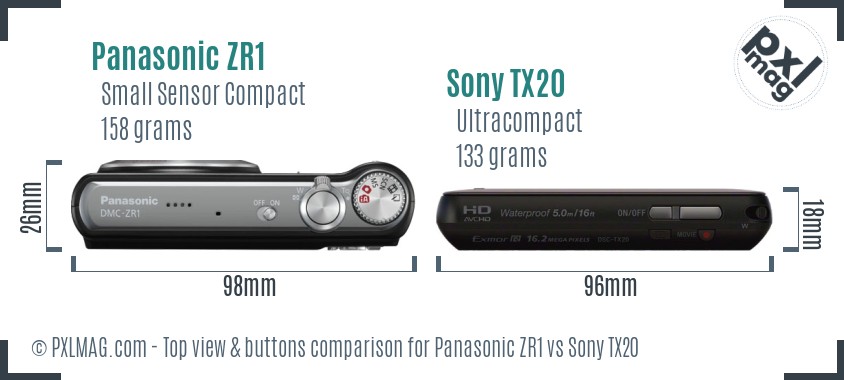 Panasonic ZR1 vs Sony TX20 top view buttons comparison