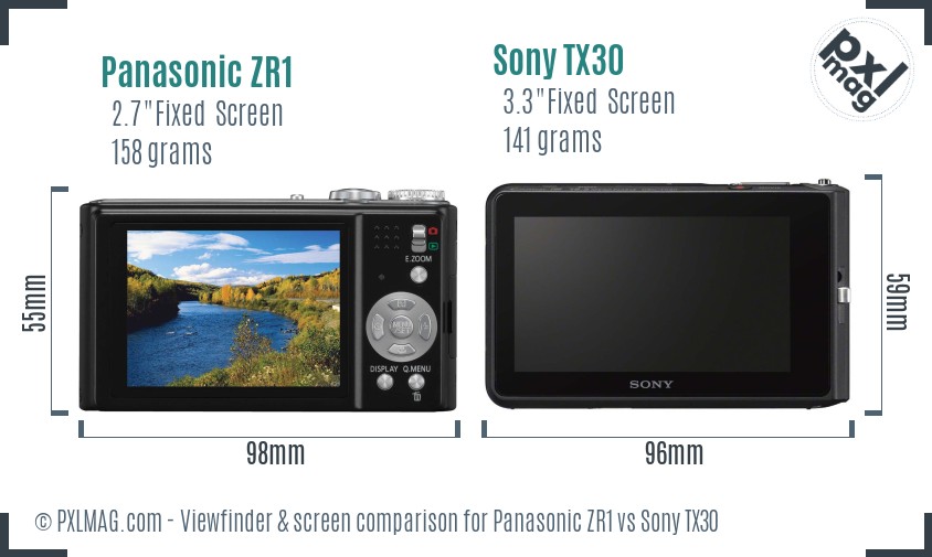 Panasonic ZR1 vs Sony TX30 Screen and Viewfinder comparison