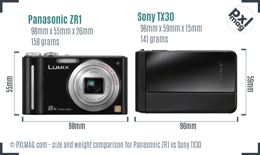 Panasonic ZR1 vs Sony TX30 size comparison