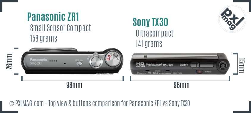 Panasonic ZR1 vs Sony TX30 top view buttons comparison