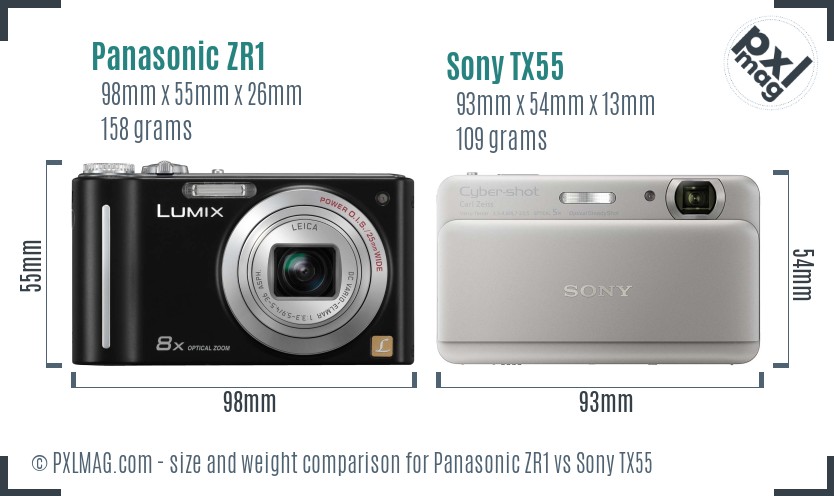 Panasonic ZR1 vs Sony TX55 size comparison