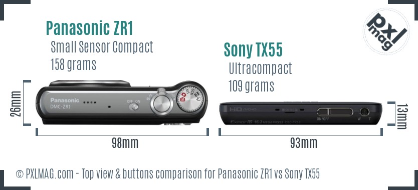 Panasonic ZR1 vs Sony TX55 top view buttons comparison
