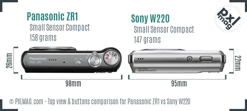 Panasonic ZR1 vs Sony W220 top view buttons comparison Panasonic ZR1 vs Sony W220 top view buttons comparison