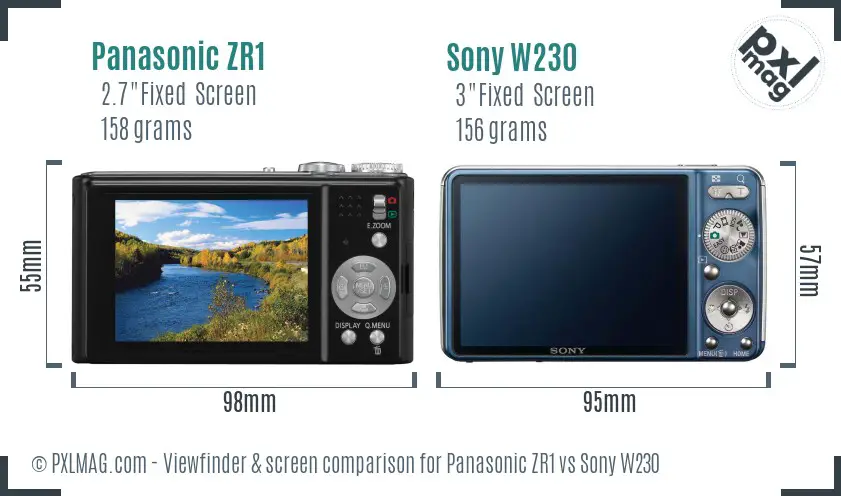 Panasonic ZR1 vs Sony W230 Screen and Viewfinder comparison