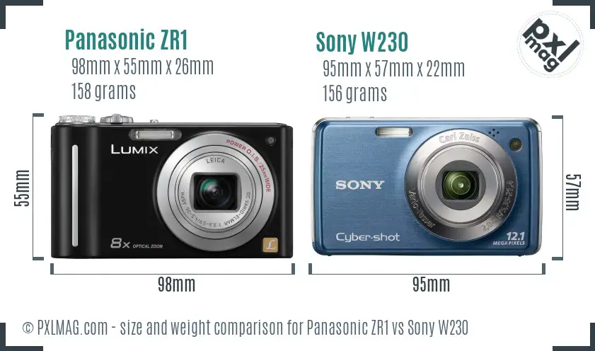 Panasonic ZR1 vs Sony W230 size comparison