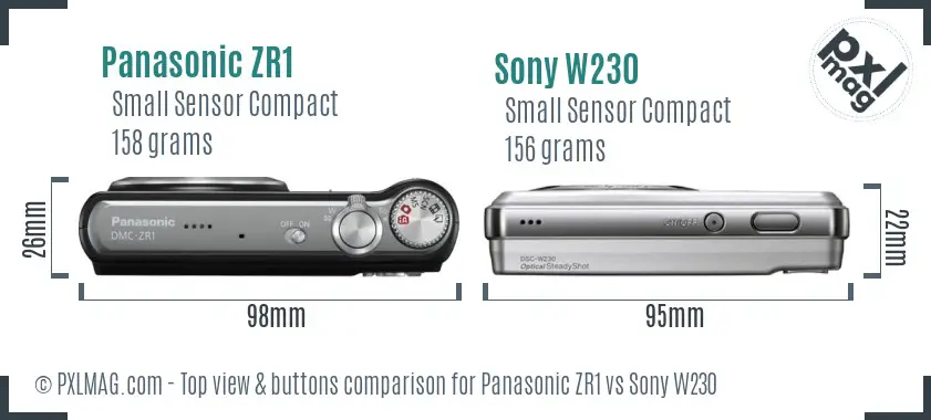 Panasonic ZR1 vs Sony W230 top view buttons comparison