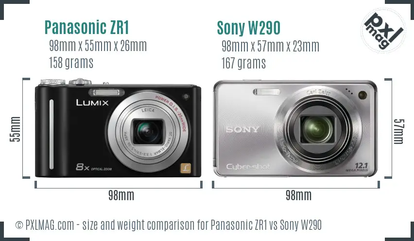Panasonic ZR1 vs Sony W290 size comparison Panasonic ZR1 vs Sony W290 size comparison