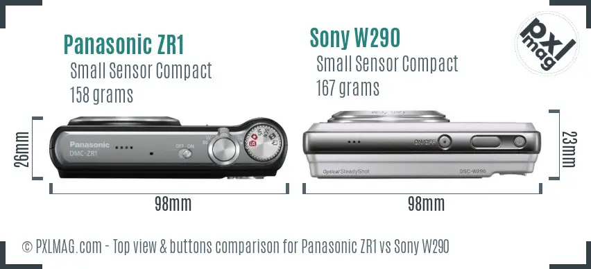 Panasonic ZR1 vs Sony W290 top view buttons comparison Panasonic ZR1 vs Sony W290 top view buttons comparison