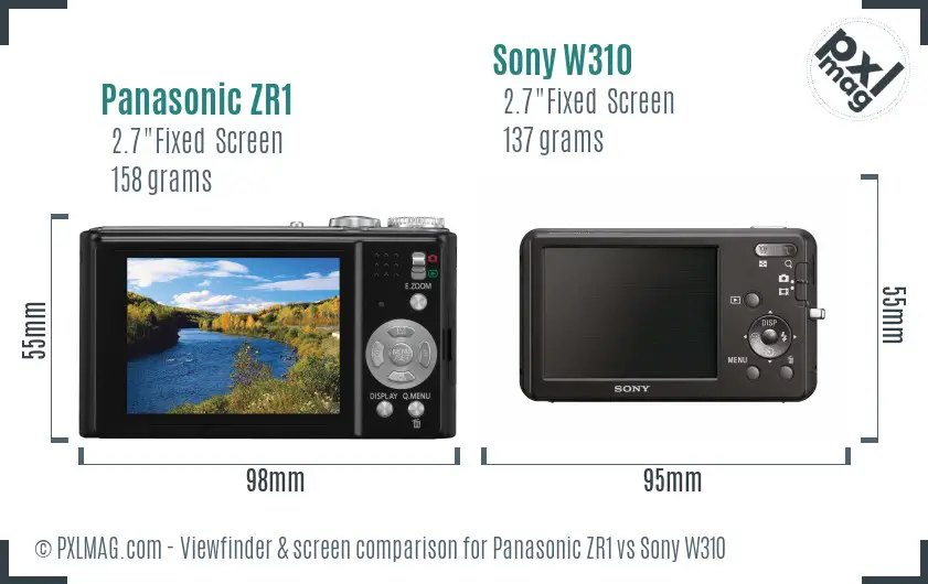 Panasonic ZR1 vs Sony W310 Screen and Viewfinder comparison